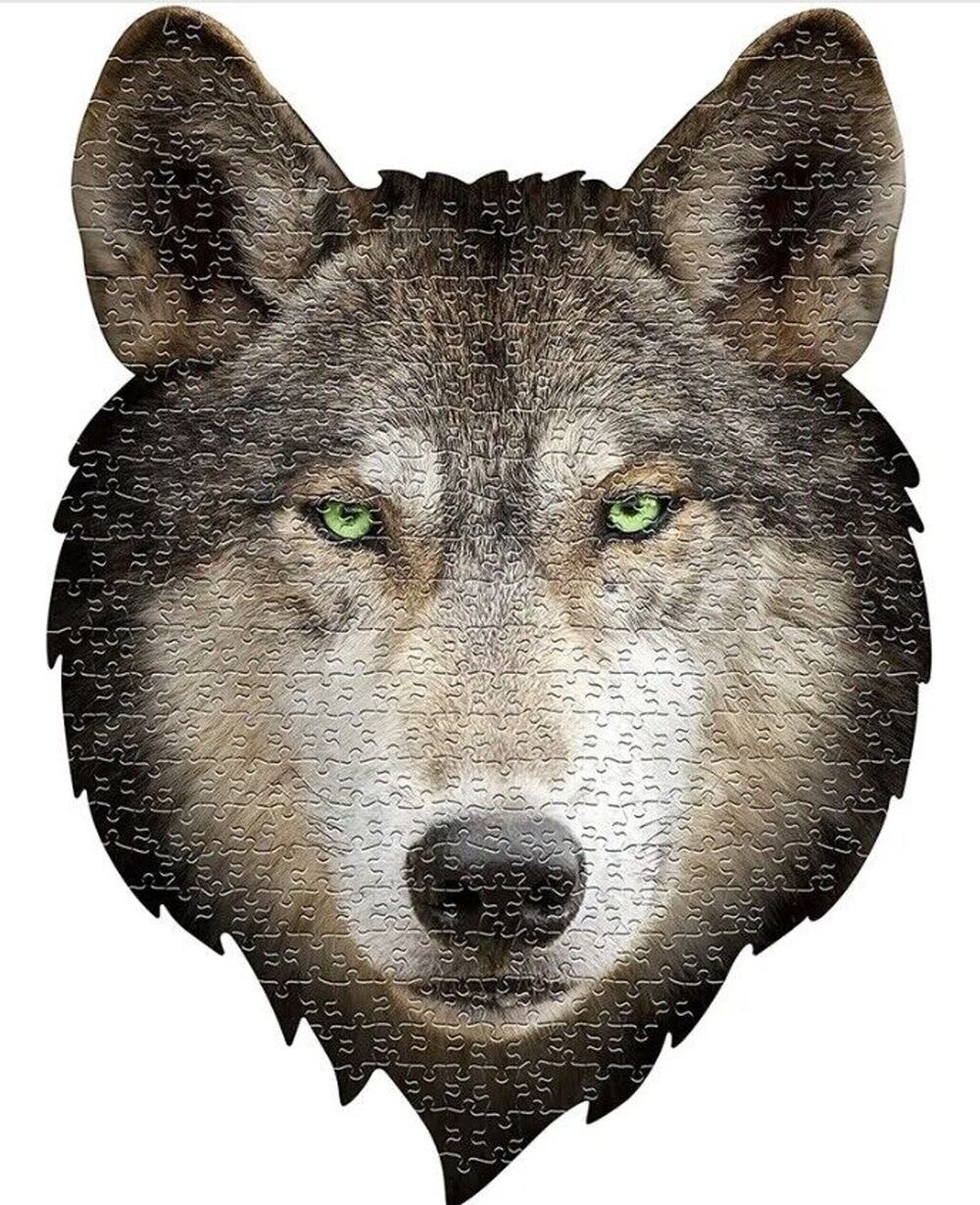 I AM WOLF ! Jigsaw Puzzle 550 Pieces Head Shaped Design 24”X32” New Sealed!!